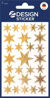 Ablakmatrica,  2 ív, 76x120 mm, AVERY ZWECKFORM, "Z-Design No.52252", arany csillagok