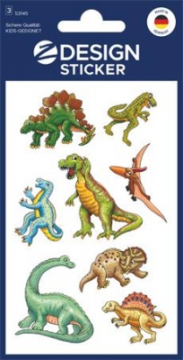 Matrica, papír, 3 ív, 76x120 mm, AVERY ZWECKFORM, "Z-Design No.53145", dinoszauruszok