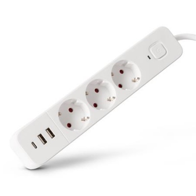 Elosztósor, 3 aljzat, 1,5 m, USB, kapcsolóval, ENTAC, fehér